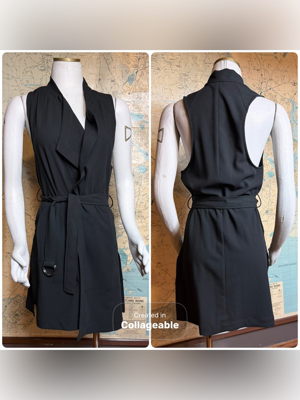 BR Belted Dress or Vest, Strong Lapel, Pockets, Structured Seaming, XS